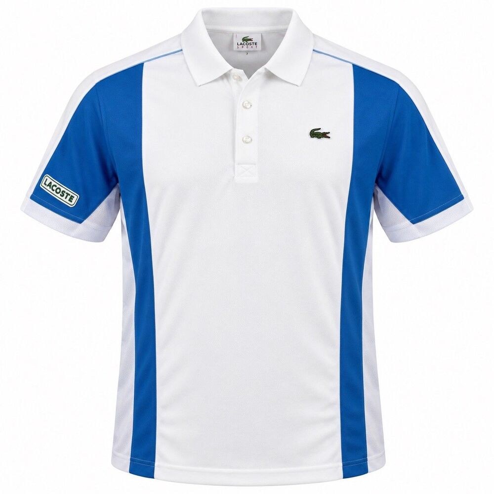 Lacoste Sport Polo Shirt Men’s 7 2XL White Blue Colorblock Short Sleeve Golf